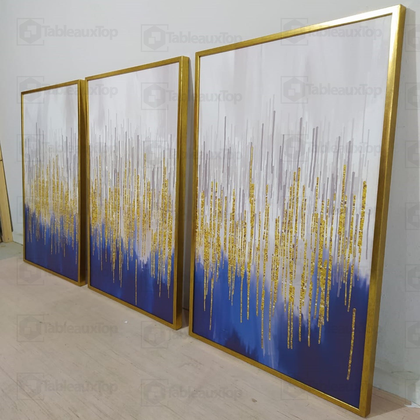 tableaux abstraits bleu doré