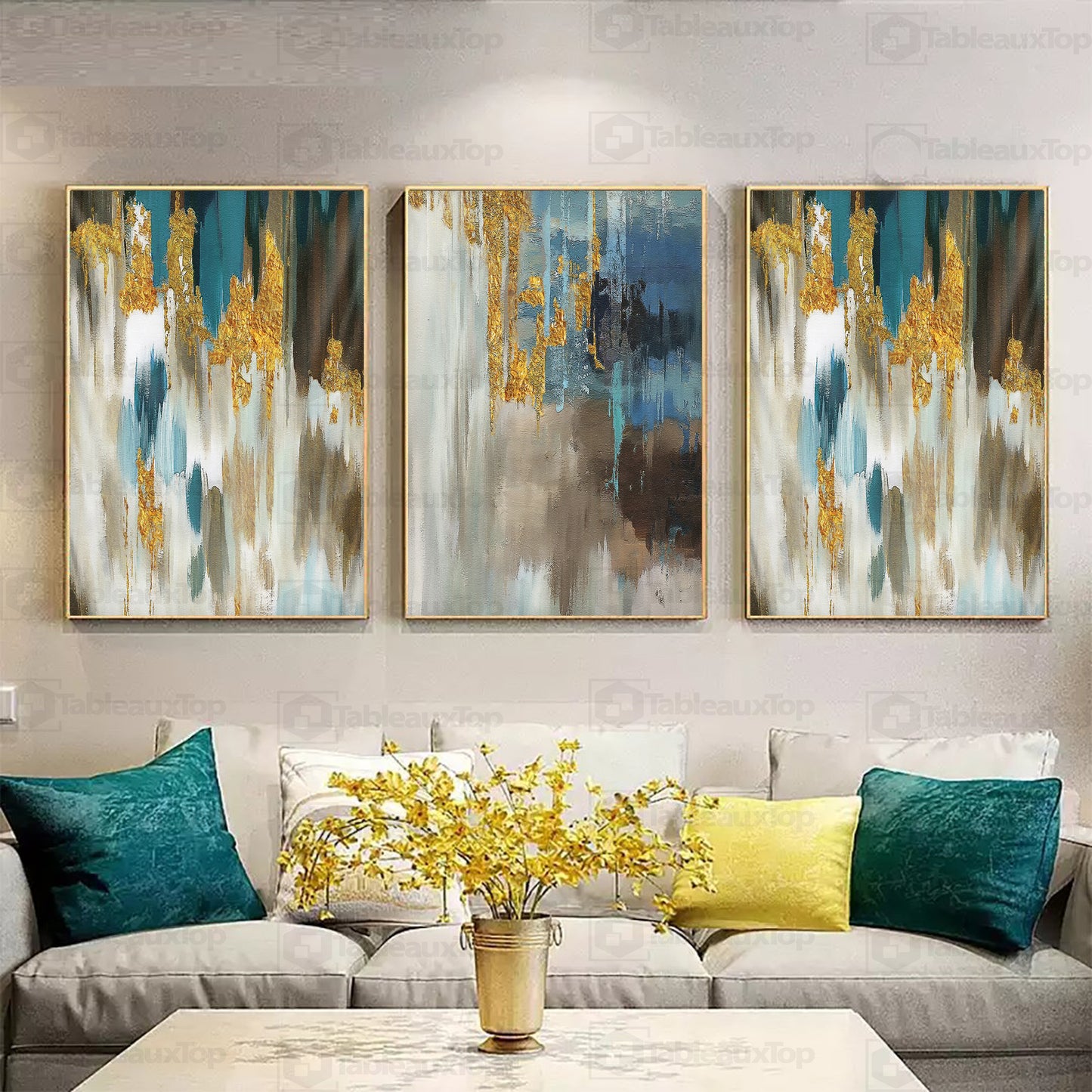 tableaux abstraits blue doré