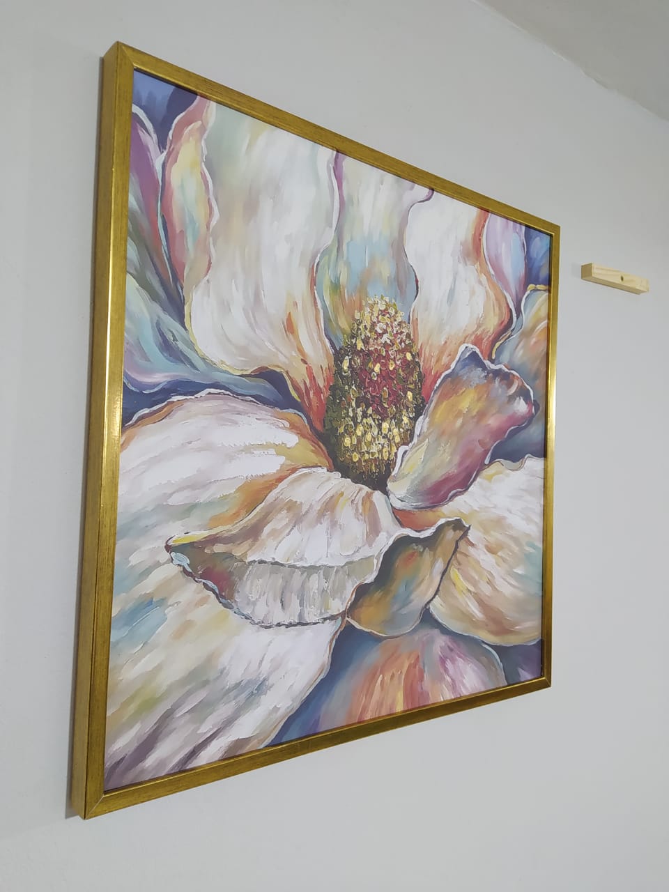 Tableau abstrait floral turqoise orange