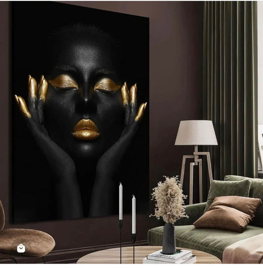 Tableau visage Gold and Black